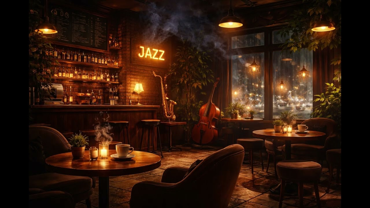 4K Cozy Coffee Shop with Smooth Piano Jazz Music for Relaxing, Studying and Working