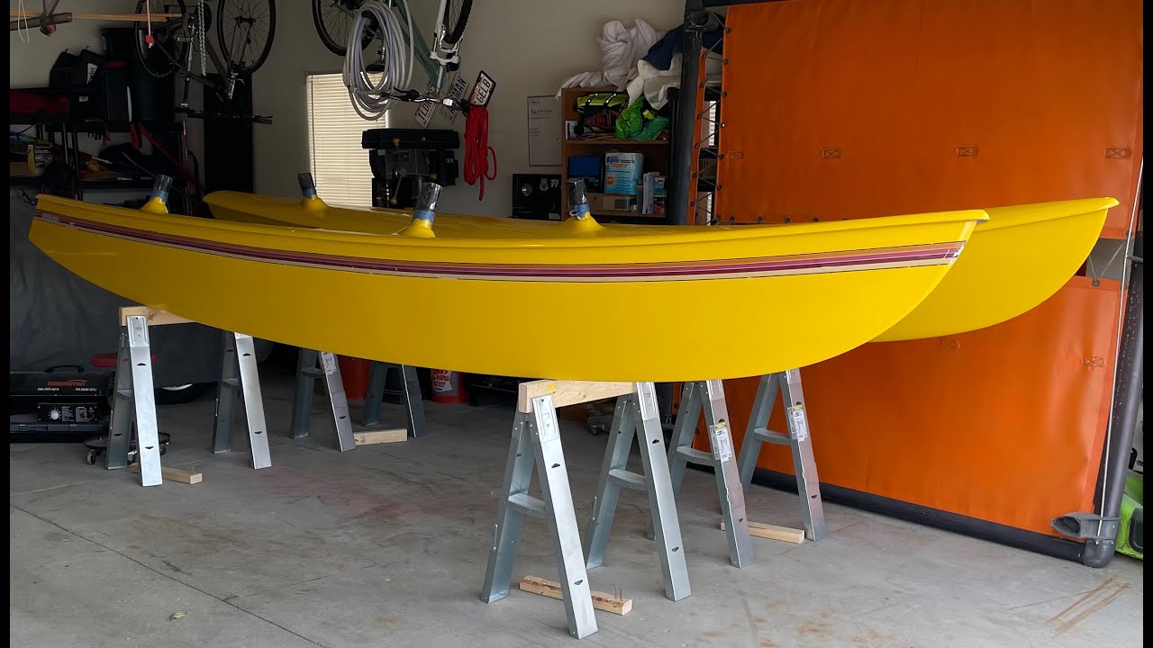 1979 Hobie Motorcat project, painting the hulls and naming the boat, Episode 6