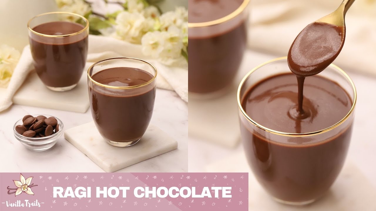 Easy Ragi Hot Chocolate sweetened with jaggery. Creamy, nutritious & chocolatey. Dairy free, vegan