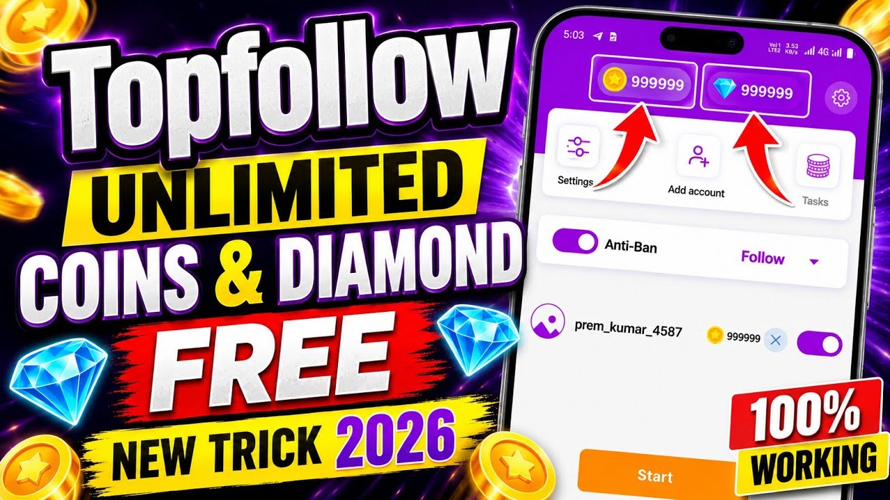 Top Follow App Unlimited Coins Trick | Top Follow App Free Coins | Top Follow Free Diamonds 2026