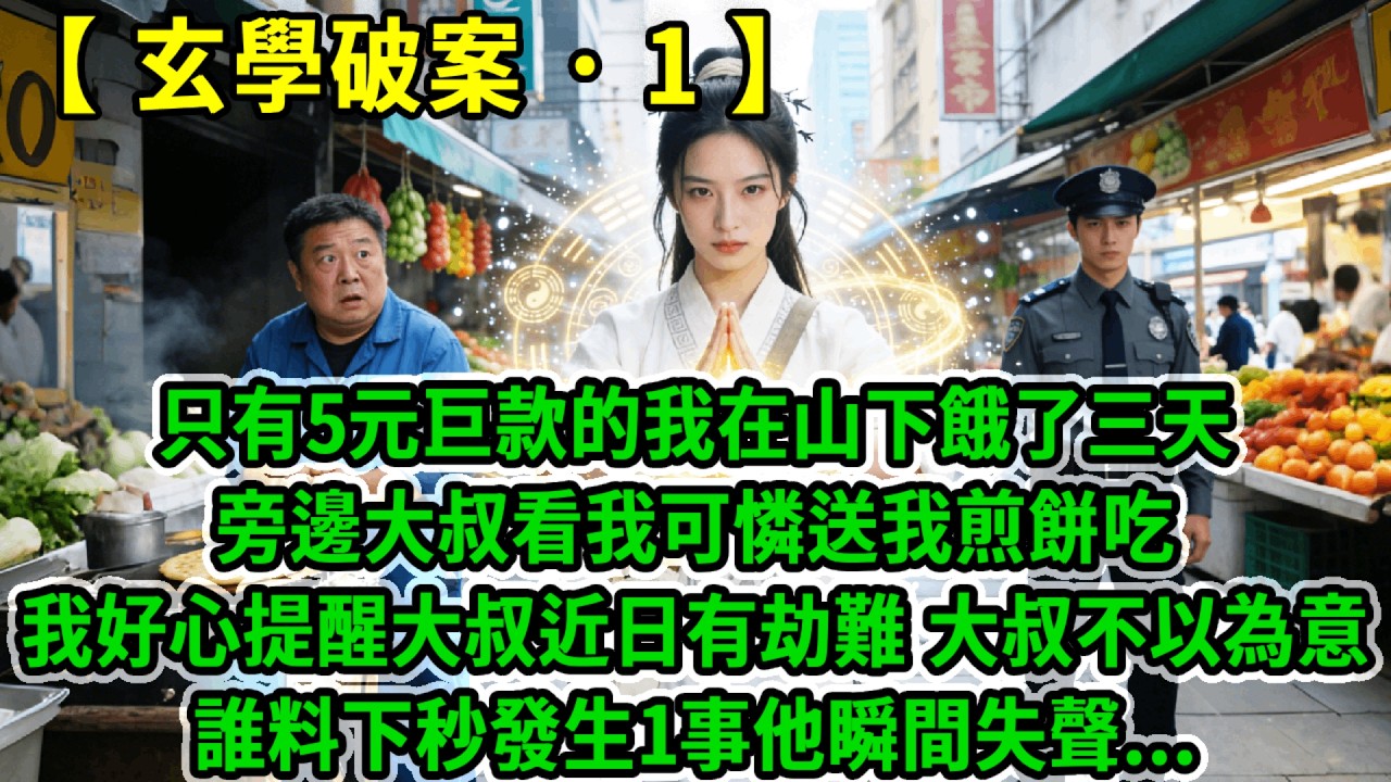 玄學破案1.攜5元巨款下山積累功德的我，到城裡才知道5元只能買兩瓶水，旁邊大叔看我可憐送我煎餅吃，我掐指一算提醒大叔小心東巷，大叔不以為意走東邊回家，誰料下秒發生1事他瞬間失聲！#風起雲湧 #爽文