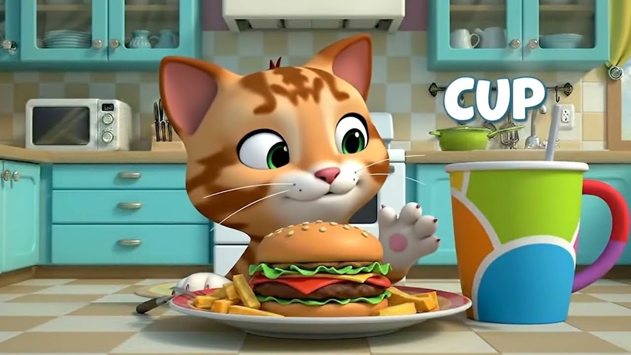Cute Baby Cat Kitchen Lesson 🍊🐱 | Learn Spoon, Plate & Cup | Kids Cartoon