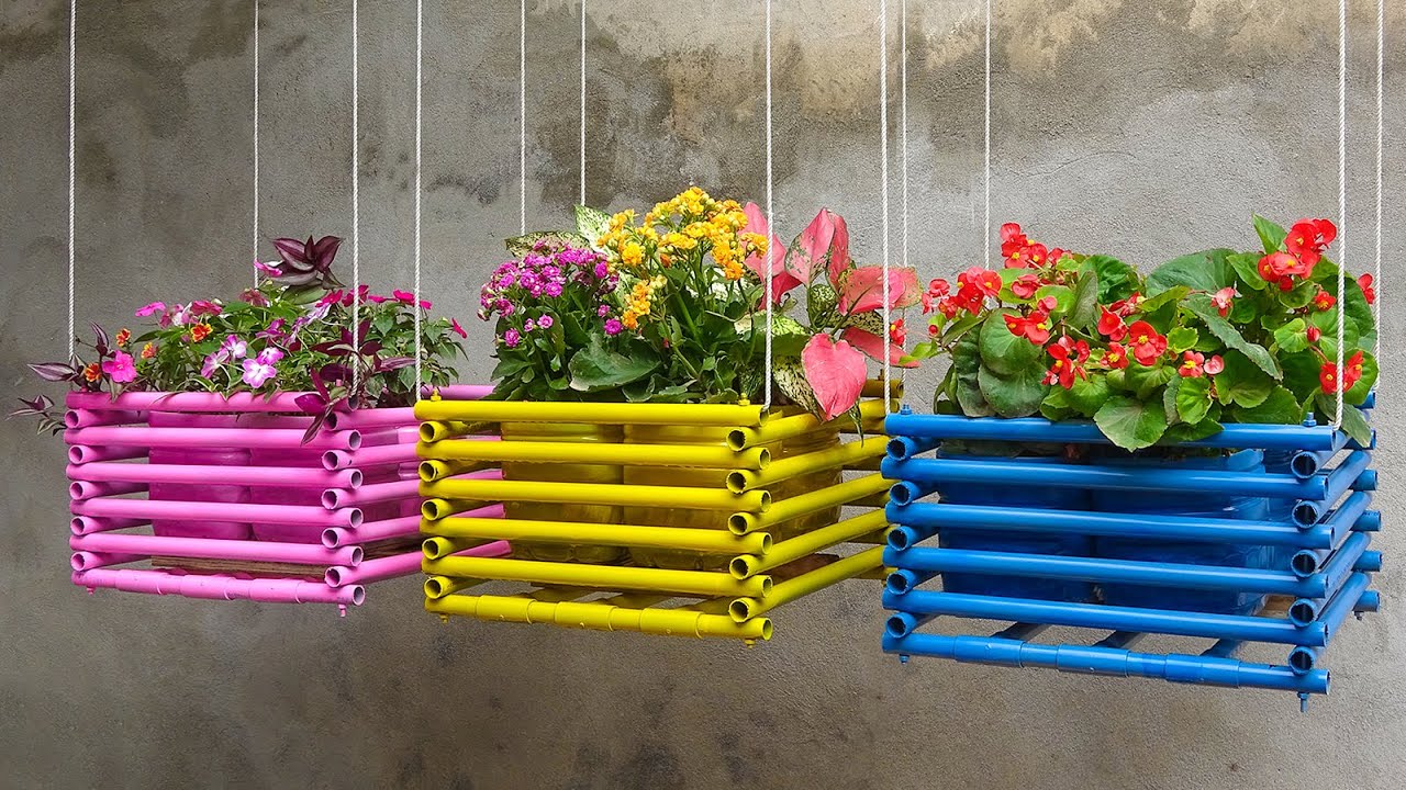 Recycling Stacking Plastic Pipes into Hanging Box Planter for Your Garden