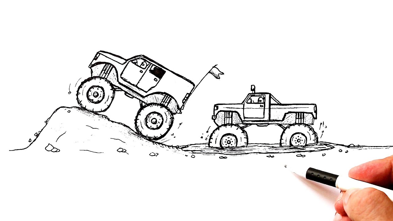 How to draw a Monster Truck | Easy Car Drawing