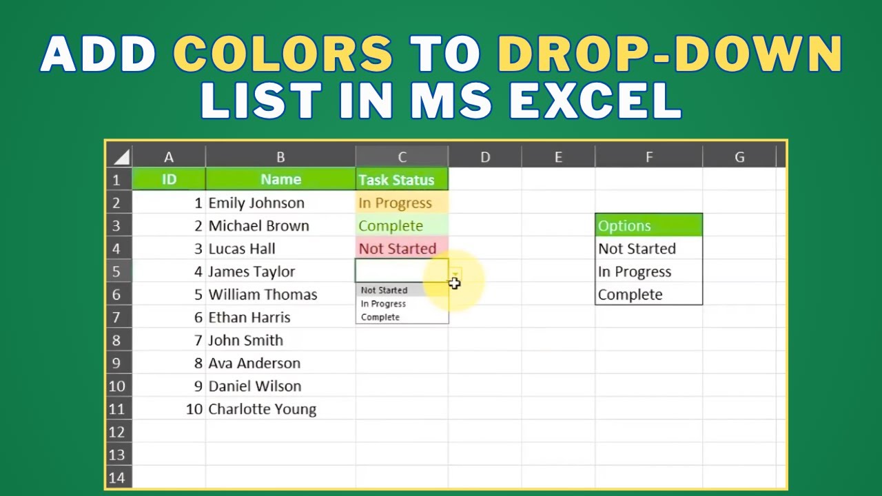 Excel Drop Down List With Colors | Add colors to the dropdown list