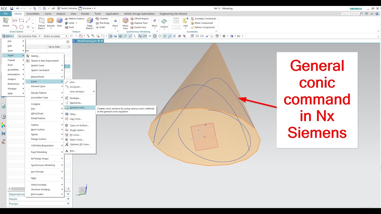 General conic in Nx Siemens | How General Conic command to create conic section curves in ubigraphic