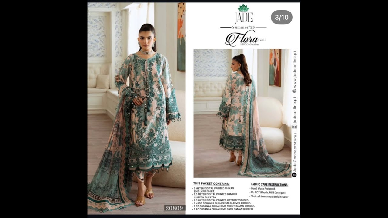 Ayoub fabrics is live Jade flora embroidered chikankari lawn collection for order dm on+919622408586