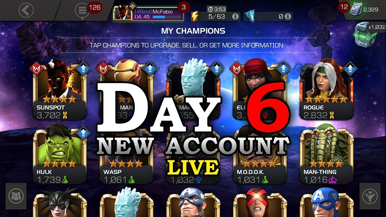 Day 6 - New Account Challenge - LIVE | Marvel Contest of Champions Live Stream