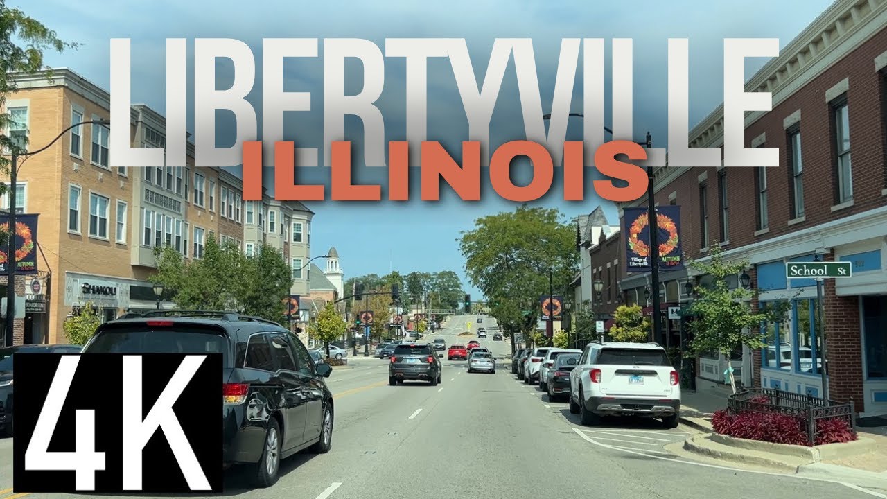 Road Tour of Downtown Libertyville, Illinois in 4K - Chicago Suburb  - Driving in Libertyville IL