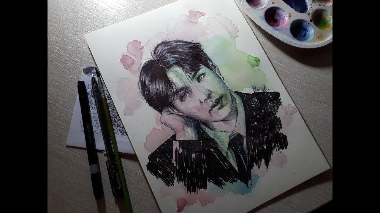 BTS SUGA pen drawing by Elena Martynyuk