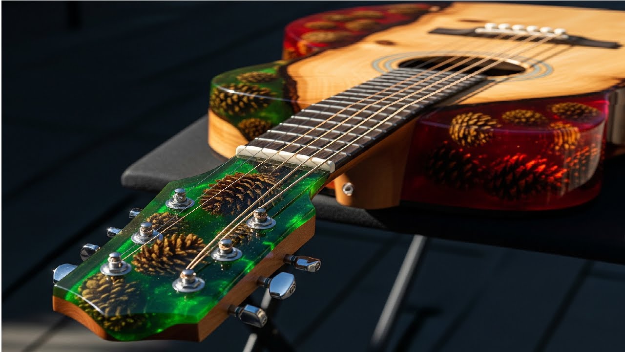 Wooden GUITAR  Made Of EPOXY RESIN And PINE CONES