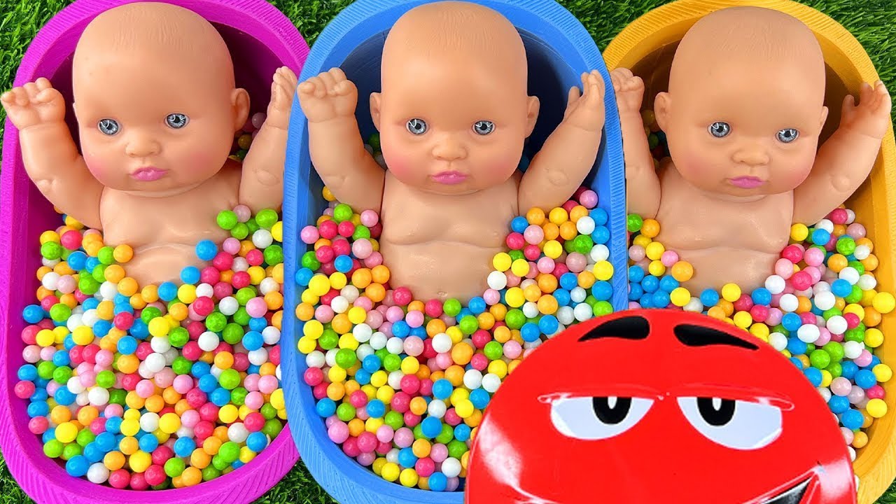 4 Minutes Satisfying Video | Mixing Funny Candy ASMR & Make Up in 3 Bathtubs with Magic M&M's Slime