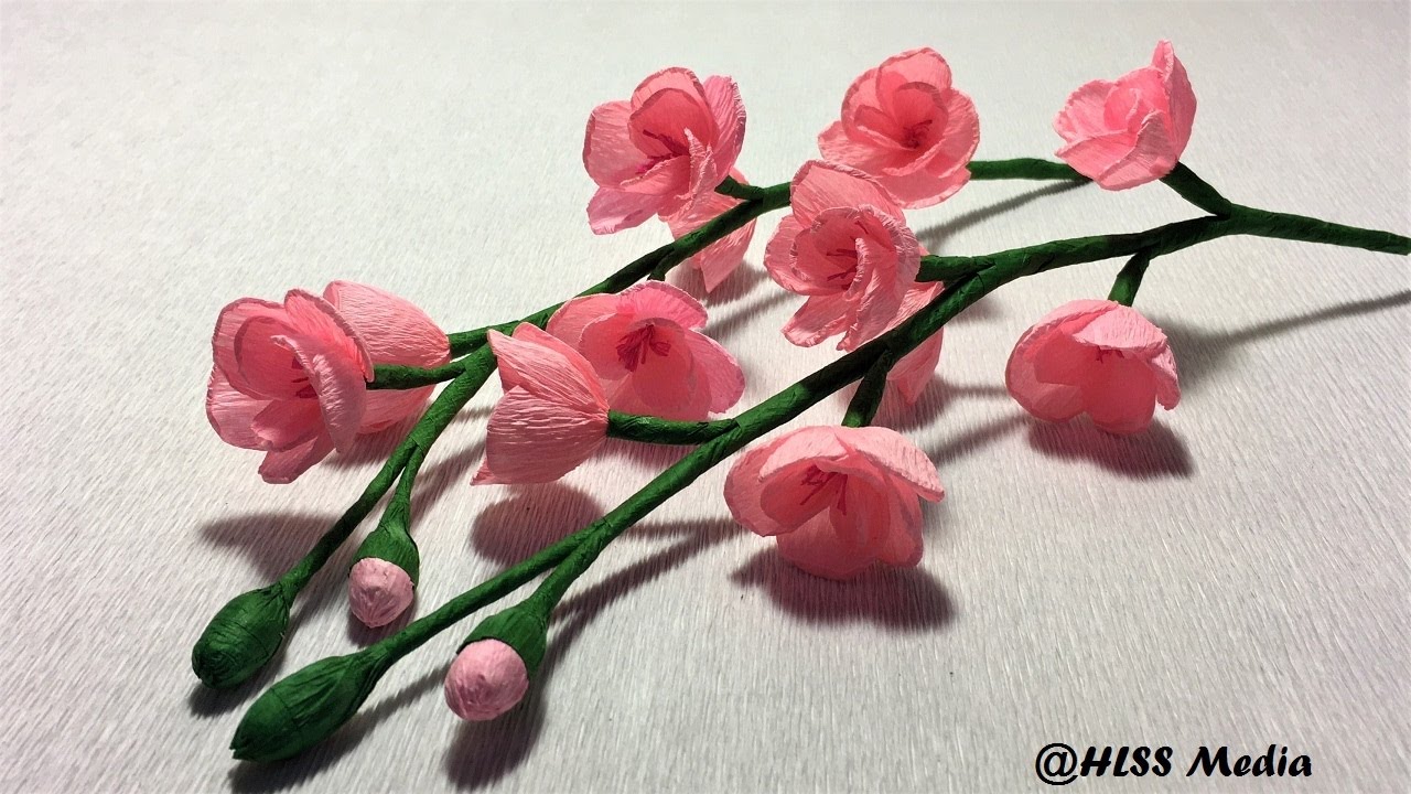 How to make easy beautiful cherry blossom paper flower/diy origami crepe paper flower/paper tutorial