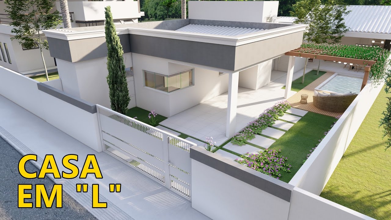 Casa em ''L'', moderna e aconchegante | COM ÁREA DE LAZER E PISCINA | 3 quartos