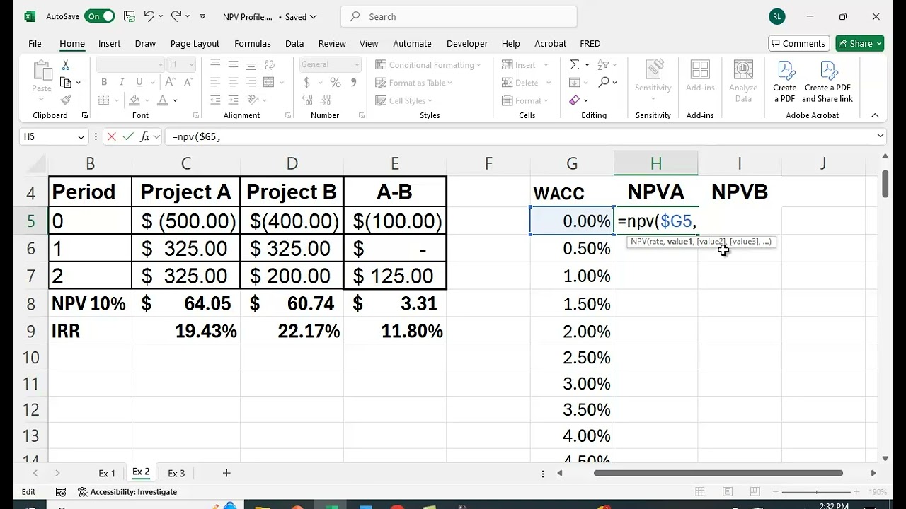 Профиль NPV в Excel