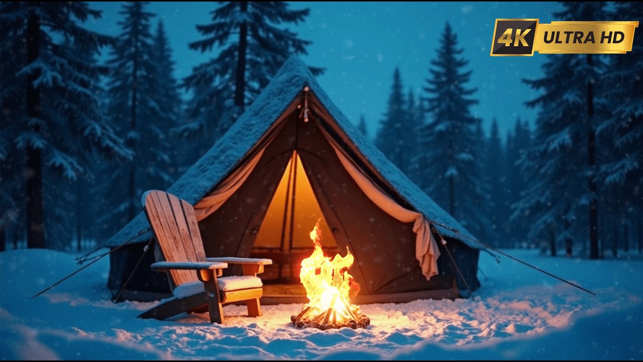 Fireplace Sounds for Sleep with Snowfall | Cozy Winter Night Ambience