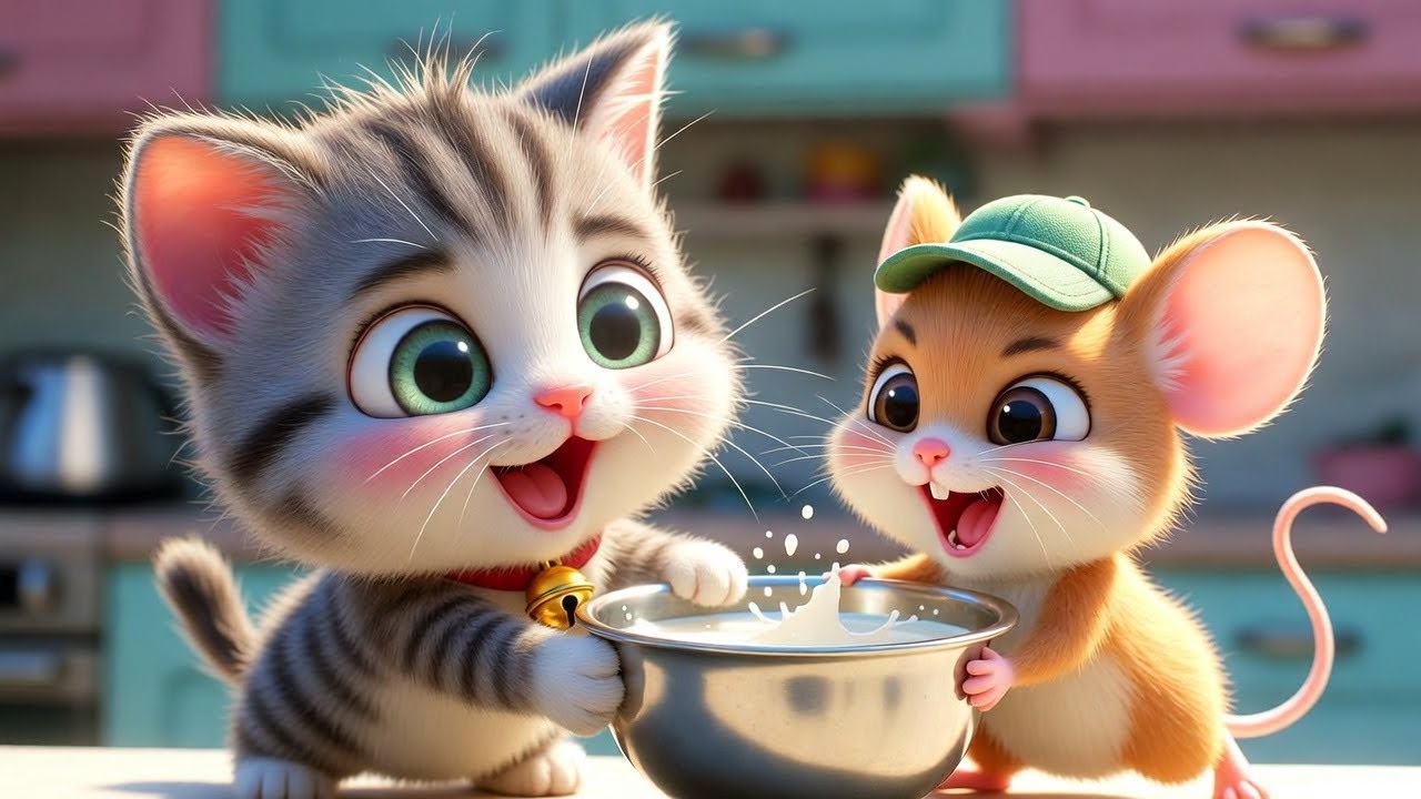 Cute Cat & Mouse Milk Fight | Funny Kids Cartoon Rhymes #nurseryrhymes #cartoon #baby #kids #cute 