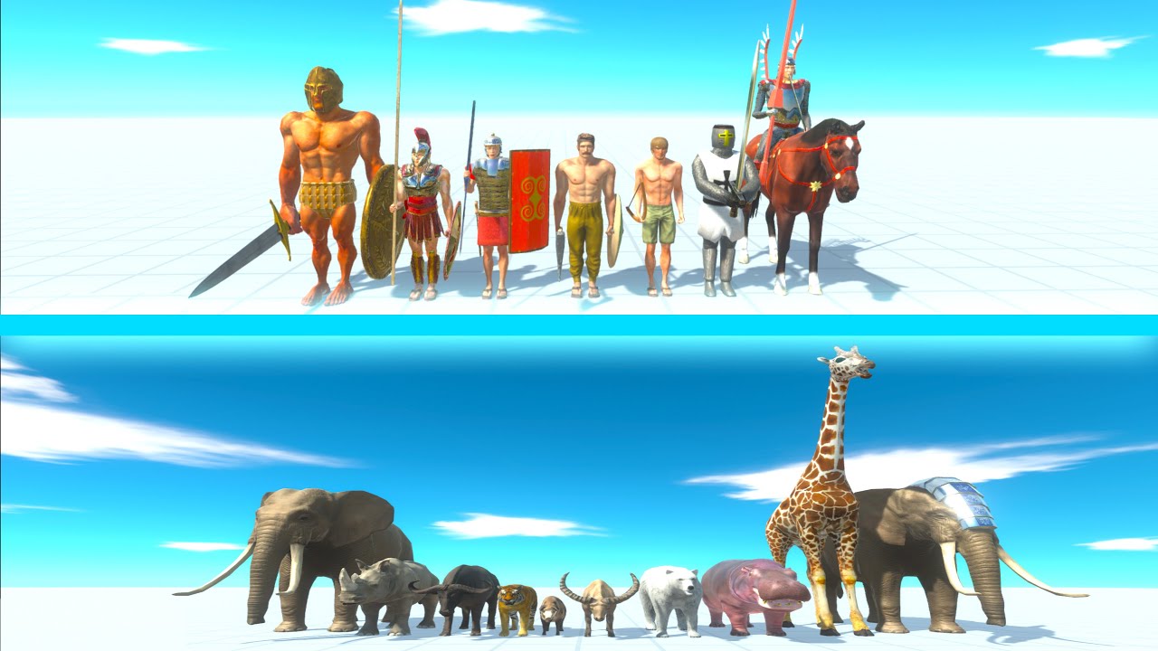NEW ANCIENT HUMANS Team vs MODERN MAMMALS Team - Animal Revolt Battle Simulator ARBS