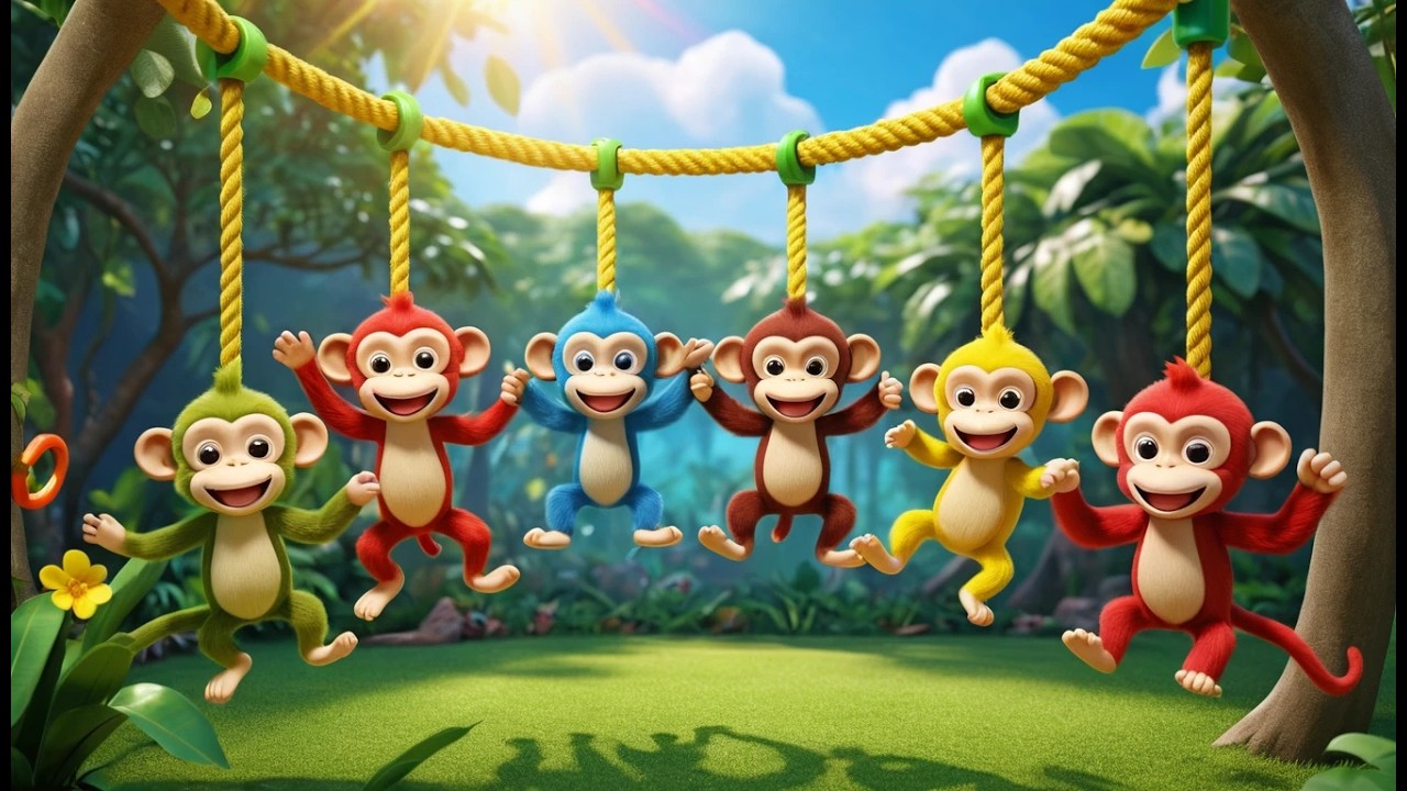 Cuatro Pequeños Monos de Juguete se Columpian | Canciones de Animales y Números