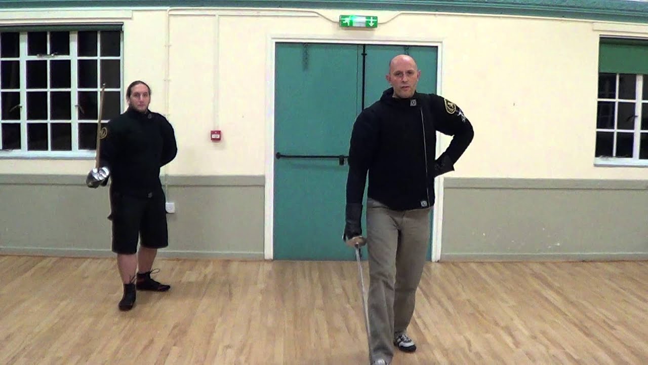 Historical fencing - British Victorian military sabre engaging guards