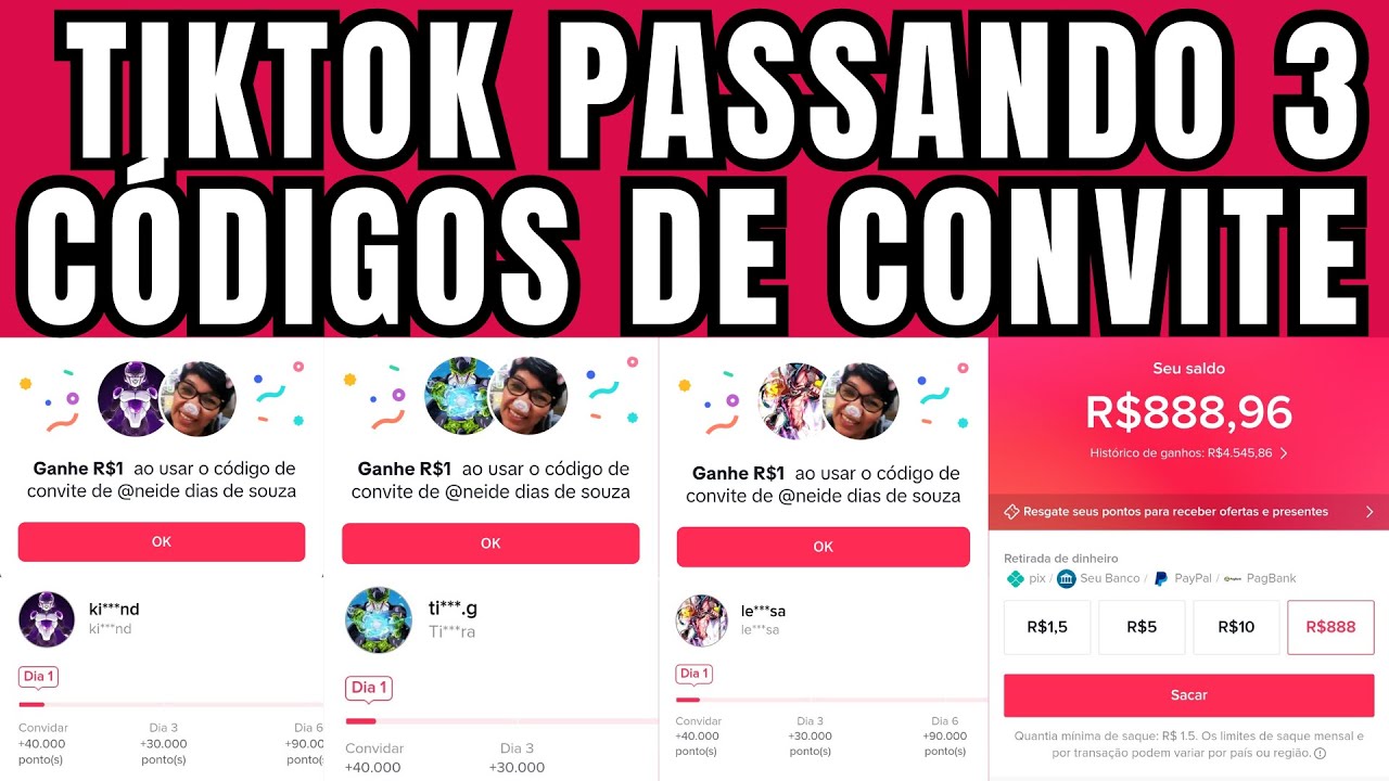 COMO PASSAR O C&Oacute;DIGO DE CONVITE NO TIKTOK? TIKTOK PASSANDO 3 C&Oacute;DIGOS DE CONVITE!