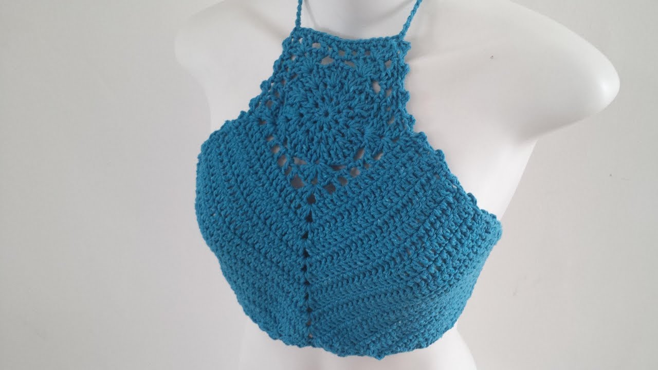 Top Frente Única em Crochê com detalhe - Fácil