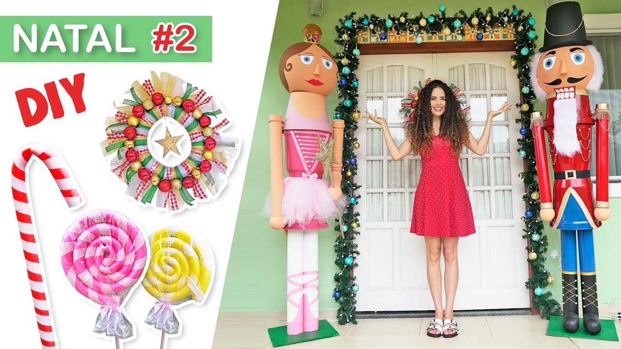 DECORANDO O JARDIM PRO NATAL: GUIRLANDA, BAILARINA GIGANTE, PIRULITOS e + Paula Stephânia