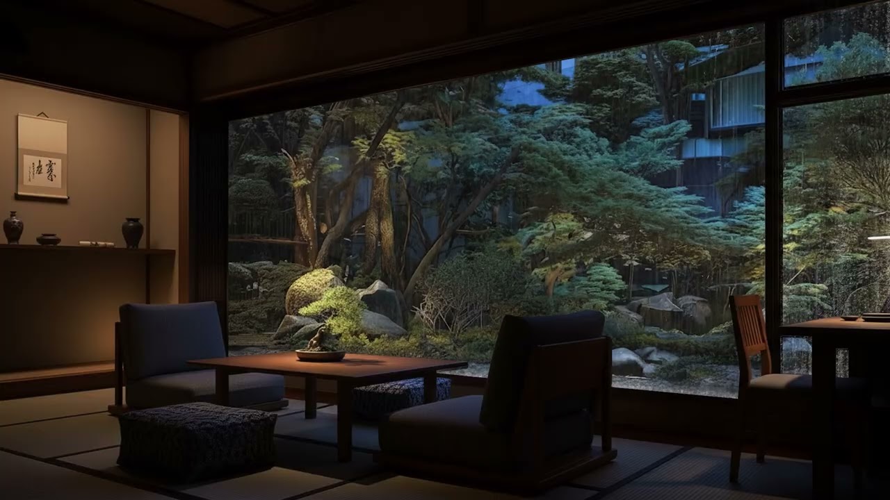 Heavy Rain in Luxury Ryokan Room 🌧️ Rainforest Nature Sounds for Sleep, Study, Focus and Relax
