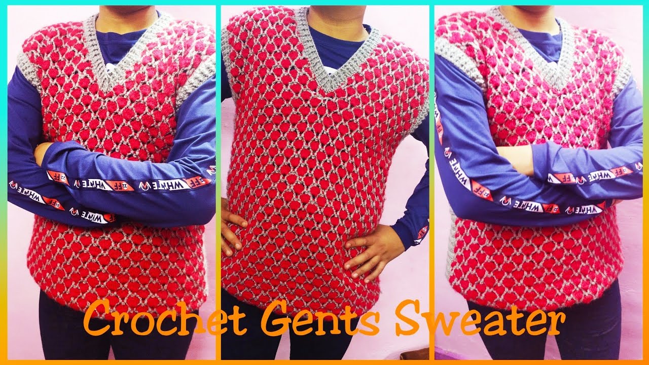 Beautiful Kashmiri Gents Sweater/क्रोशिया से बनाए सुंदर स्वेटर (part-1)