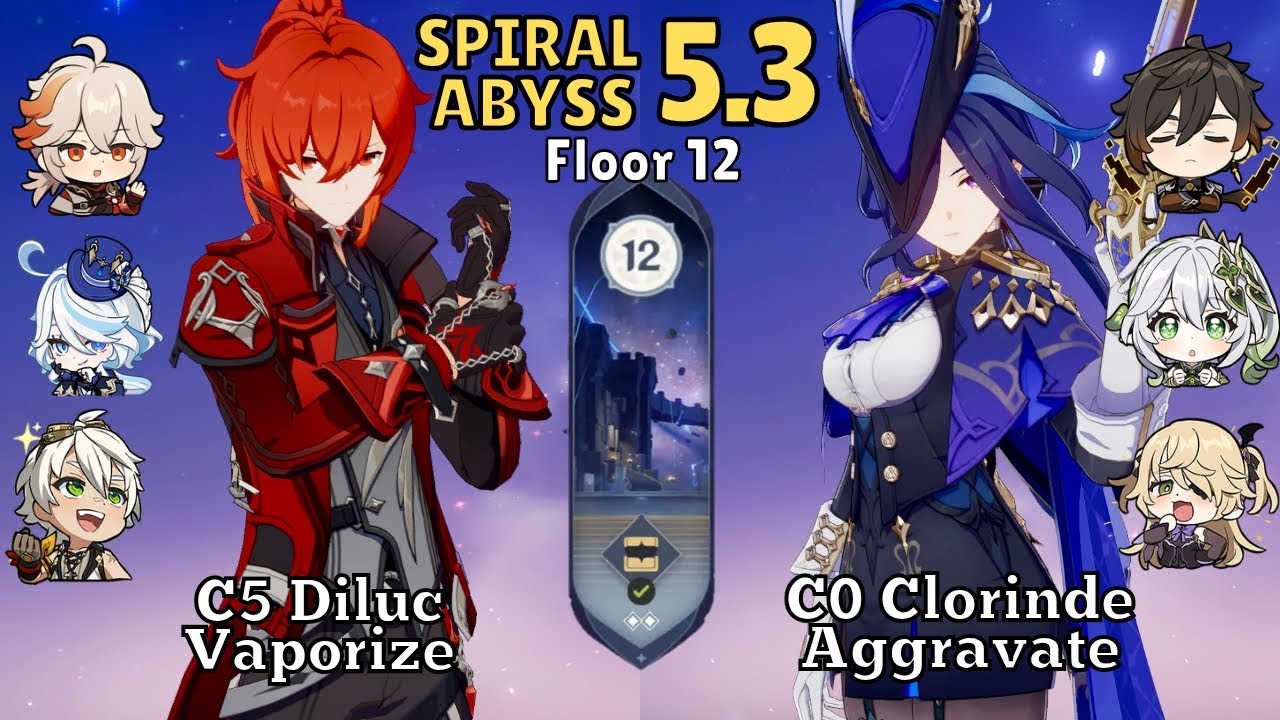 C5 Diluc Vaporize & C0 Clorinde Aggravate | Spiral Abyss 5.3 Floor 12 | Genshin Impact