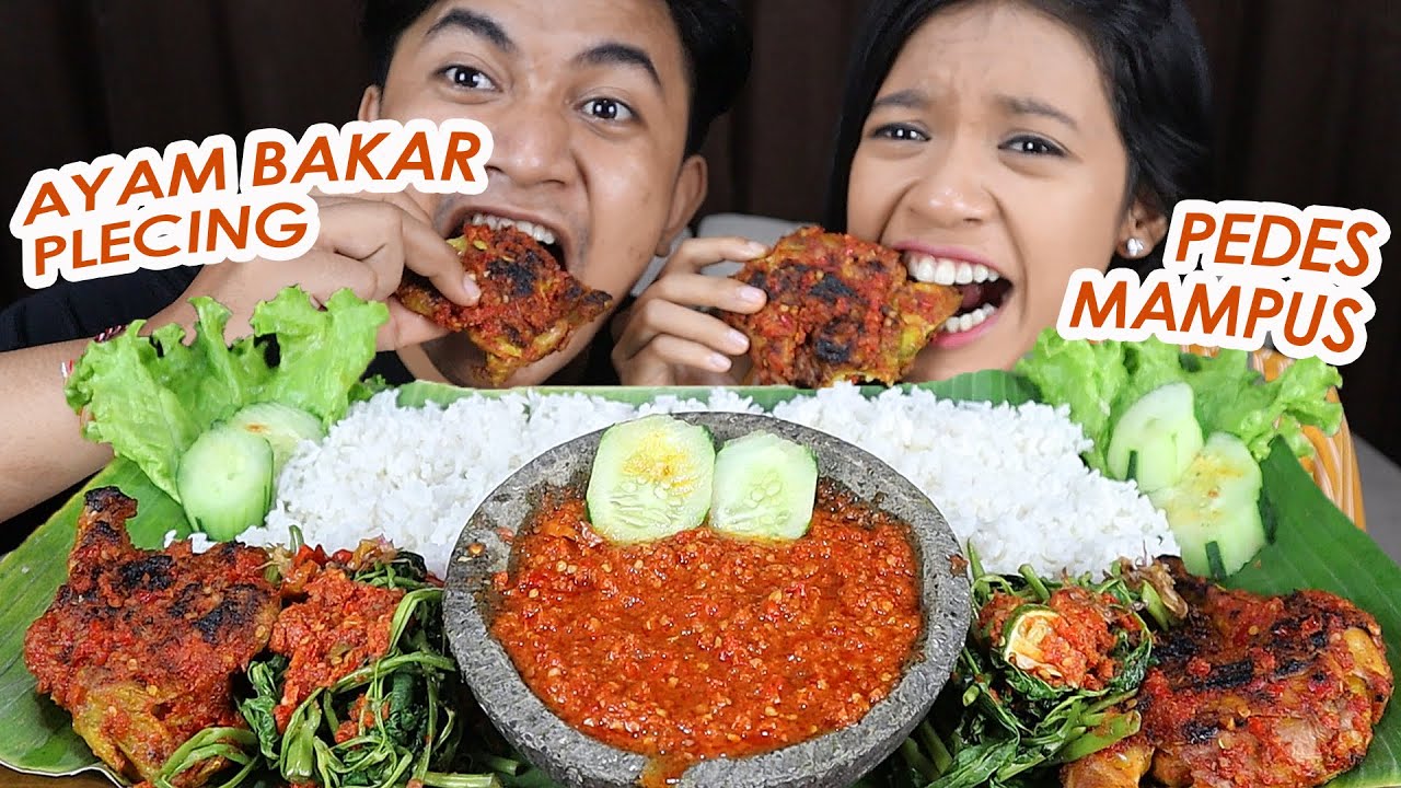 MUKBANG AYAM BAKAR PLECING + KANGKUNG PAKE SAMBAL PLECING PEDES MAMPUS SECOBEK | MUKBANG INDONESIA