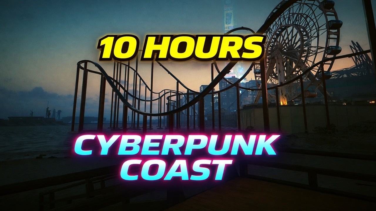 10 Hours of Cyberpunk 2077 Coast Roller-Coaster View | Night City Ambience
