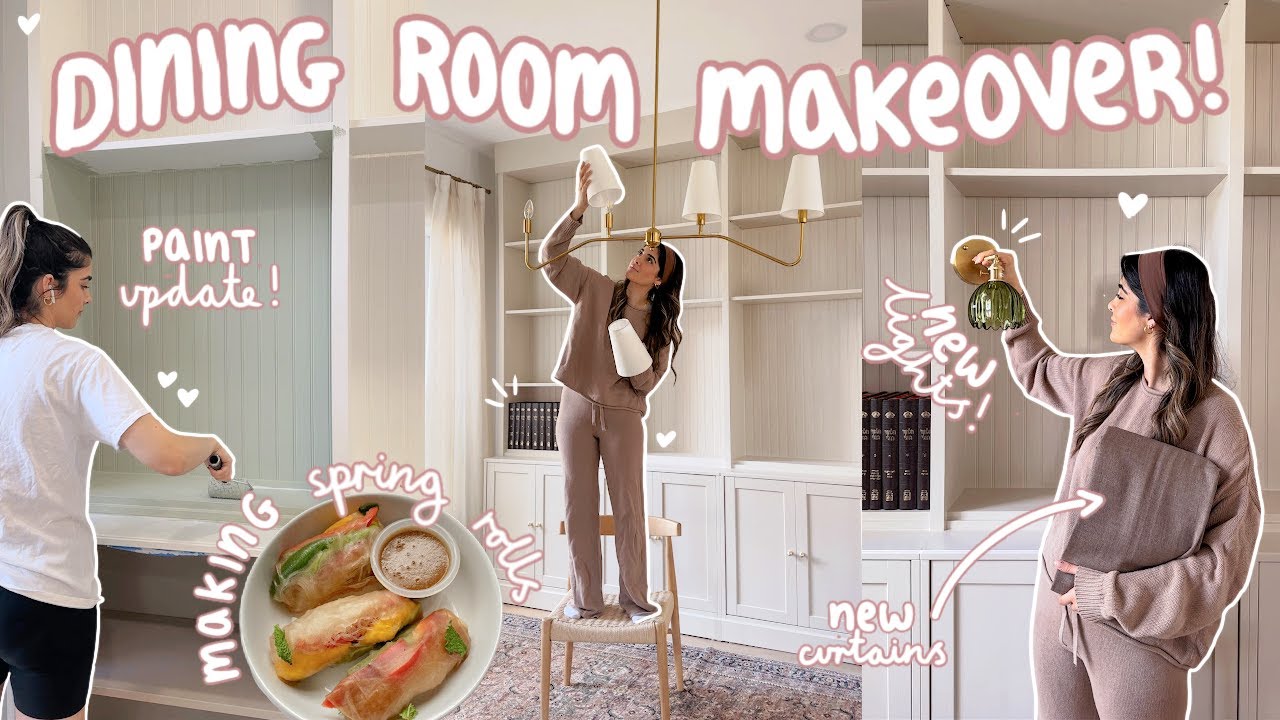 DINING ROOM MAKEOVER! final bookshelf reveal, decorating + making spring rolls👩🏻‍🍳