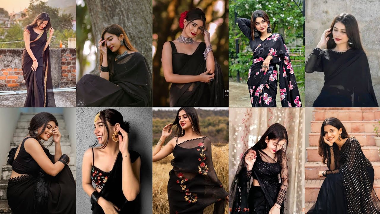 🔥Black saree poses😍Black saree photoshoot🖤Black saree whatsapp dp photo 💕Black saree insta,fb dpz💯
