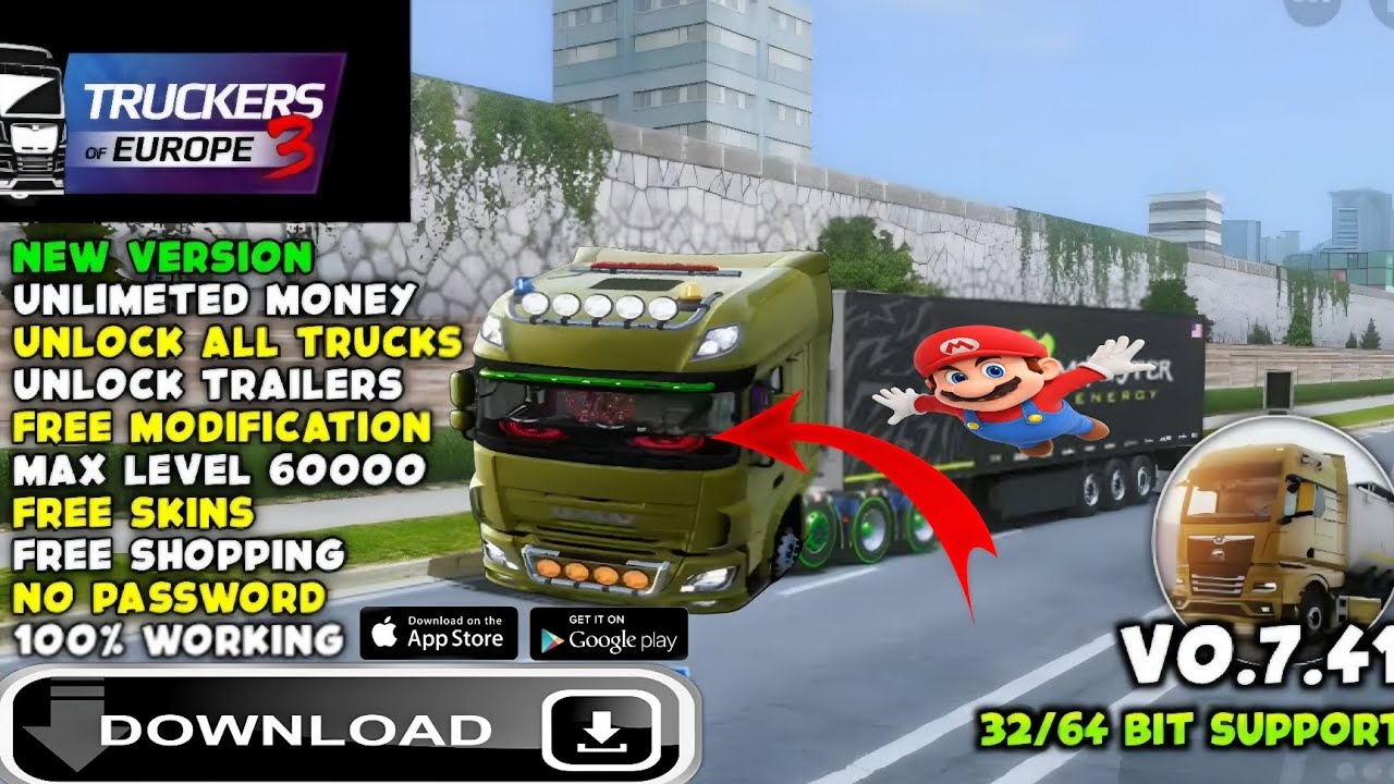 Truckers of Europe 3 MOD APK v0.7.41 | Unlimited Money, Unlock All Truck Containers | Level 60000 XP