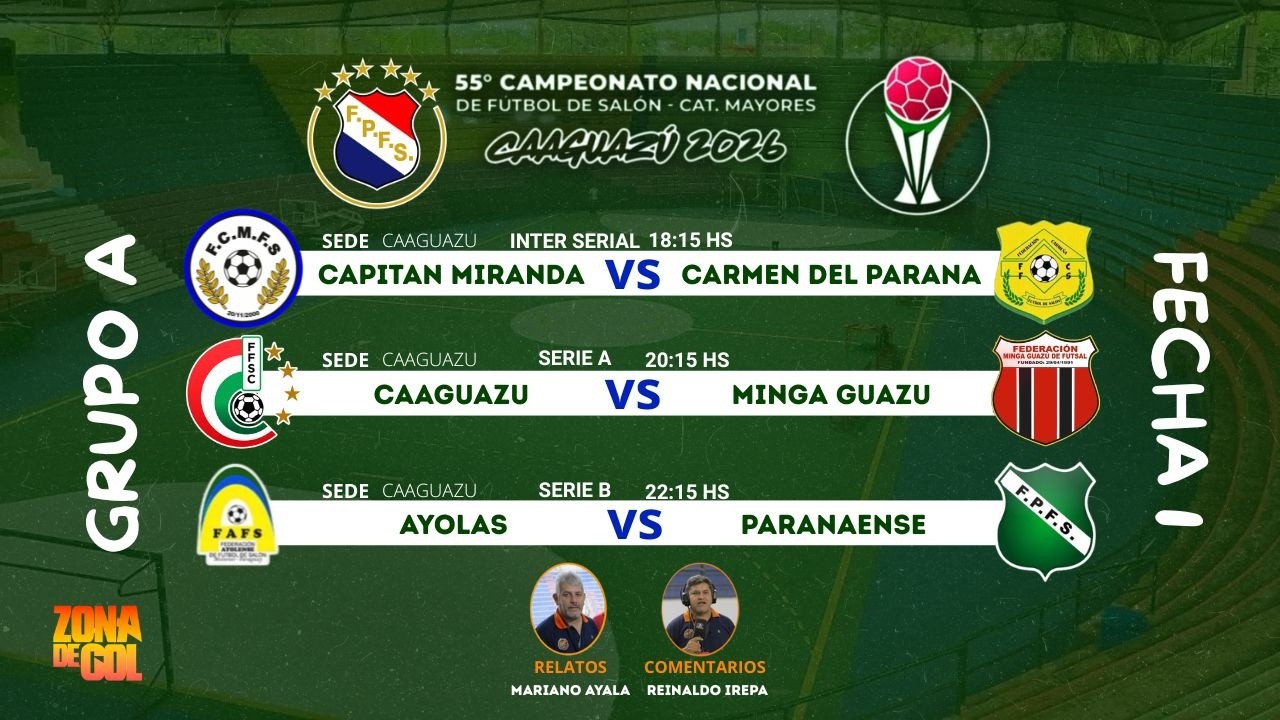 AYOLAS VS PARANAENSE / CAPITAN MIRANDA VS CARMEN DEL PARANA / CAAGUAZU VS MINGA GUAZU / GRUPO A