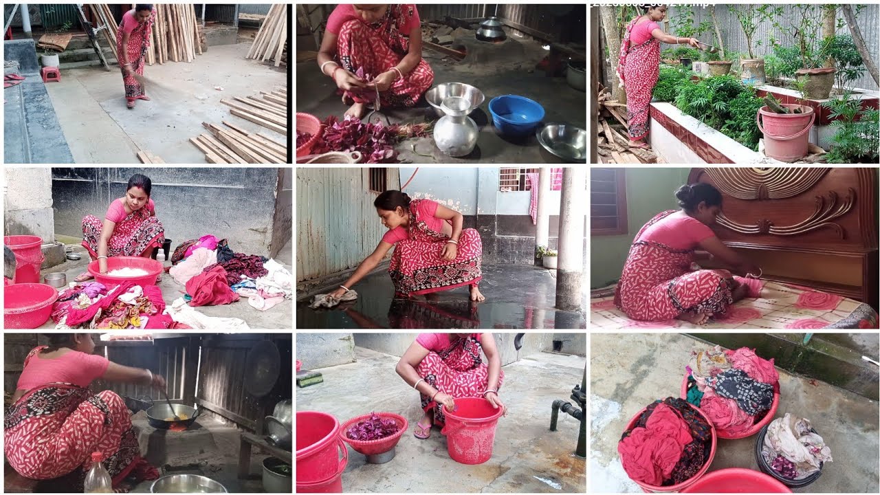 সকালে ঘুম থেকে ওঠে বাসি কাজ +দুবেলা রান্না +প্রচুর কাঁচাধোয়া +মেয়েকে সামলানো সমস্ত কিছু একাহাতে করি