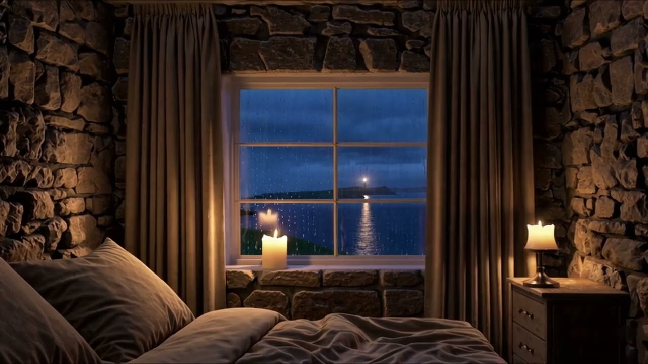 5 Hours Rain Sounds for Deep Sleep 🕯️ Cozy Stone Bedroom by the Sea