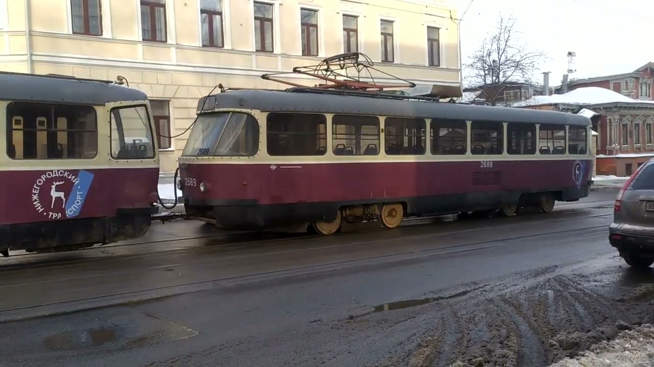 Котопес! Трамвай Tatra T3SU КВР ТРЗ N-2681+2689 на ул. Ильинская