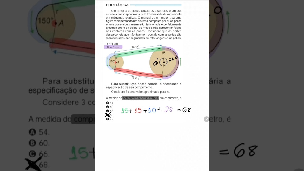 ENEM 2024 MATEM&Aacute;TICA. Um sistema de polias circulares e correias &eacute; um dos mecanismos respons&aacute;veis￼