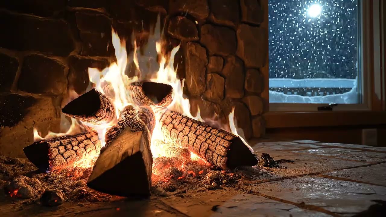 Cozy Fireplace Ambience 4K 🔥 Snowy Winter Evening #fireplace  #fireplace4k  #burningfire