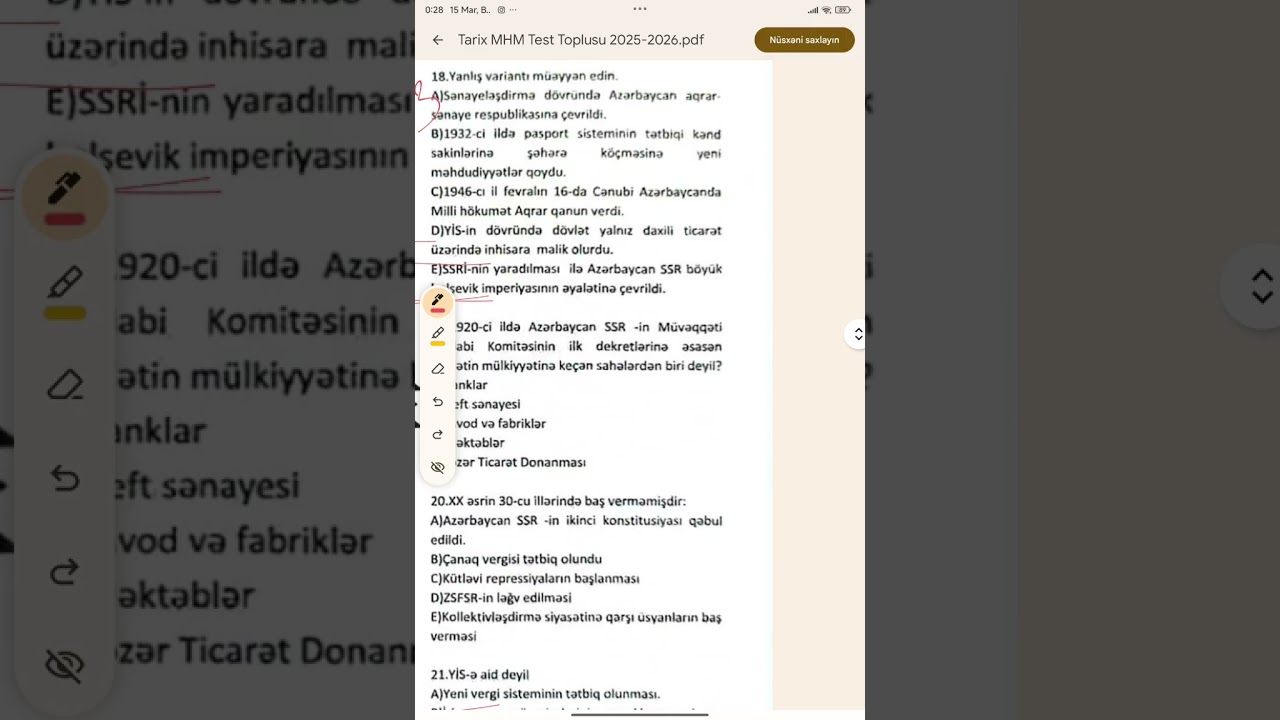 MHM TEST-Azərbaycan Ssri 20 ci əsrin 20 ci illərində