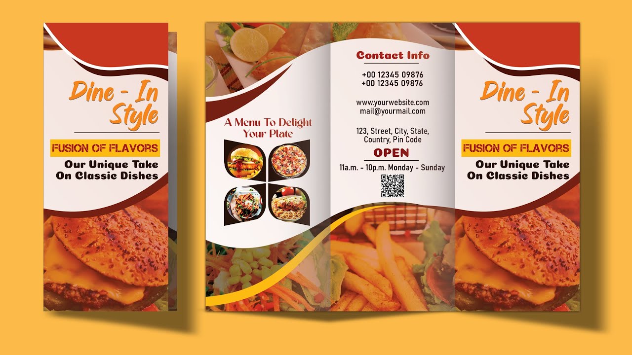 Food Restaurant Trifold Brochure Design | Food Trifold Brochure Design | Photoshop Tutorial