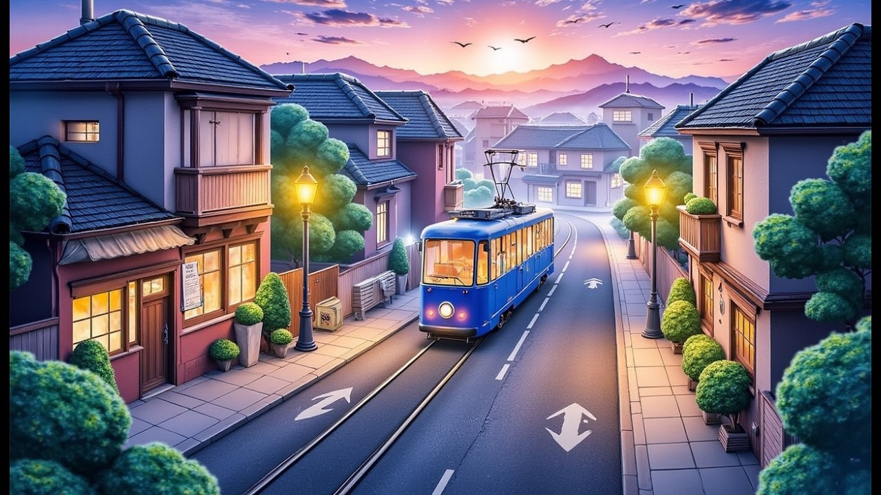 Peaceful Commute Through a Misty City  Ghibli Aesthetic Animation
