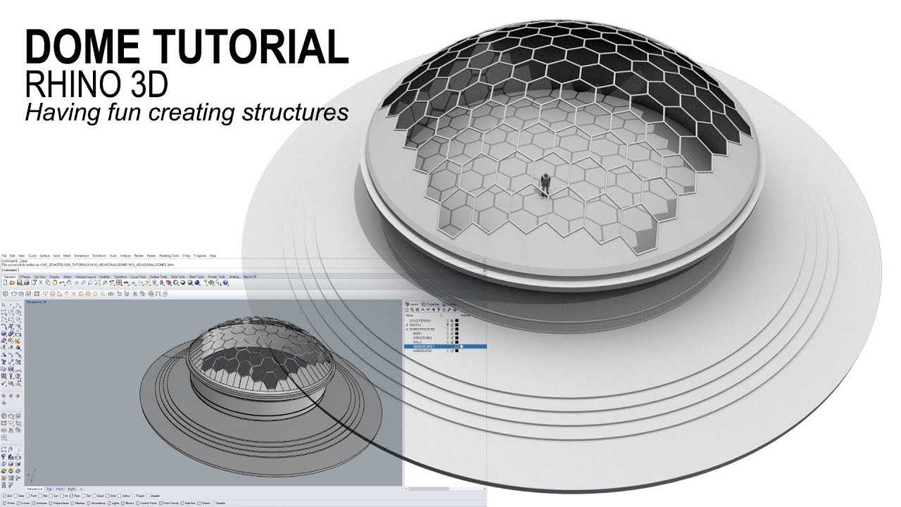 Hexagonal geodesic dome like structure tutorial Rhino 3D