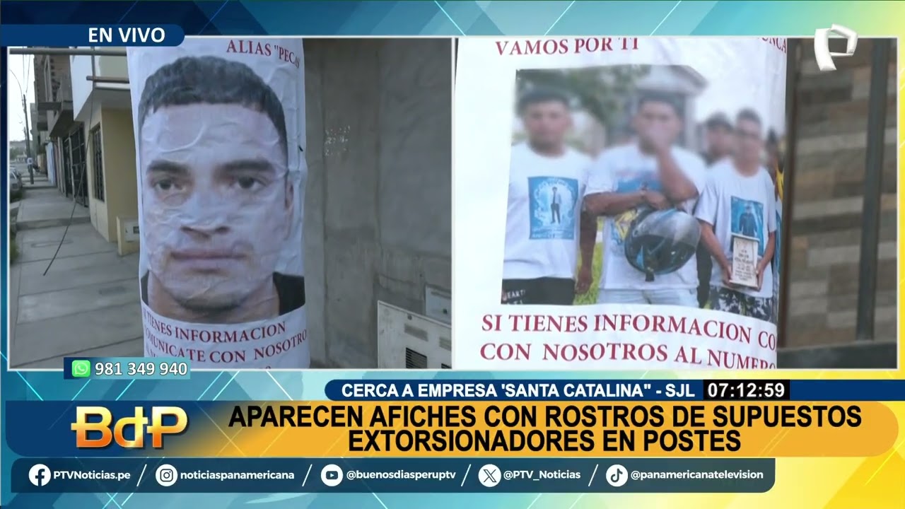 Aparecen afiches con rostros de presuntos extorsionadores en postes de SJL