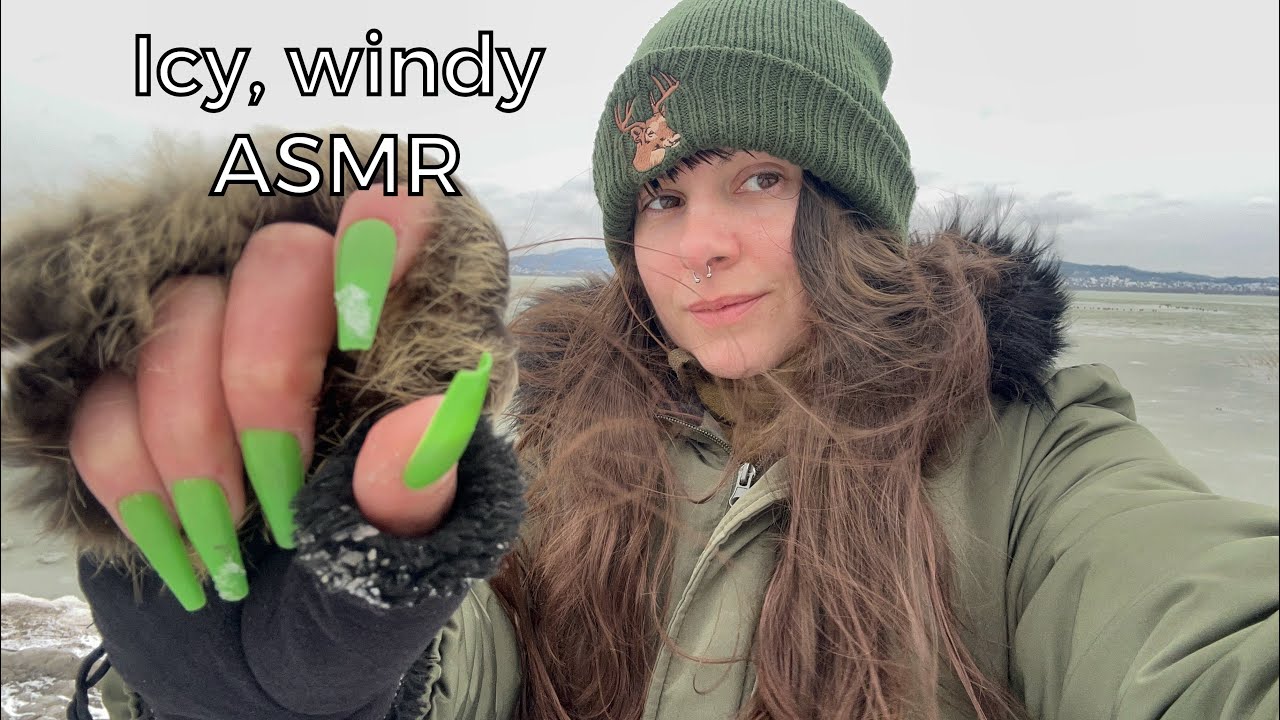 Outdoors ASMR, long nails, scratching and tapping, whispering, walk with me 🧊❄️