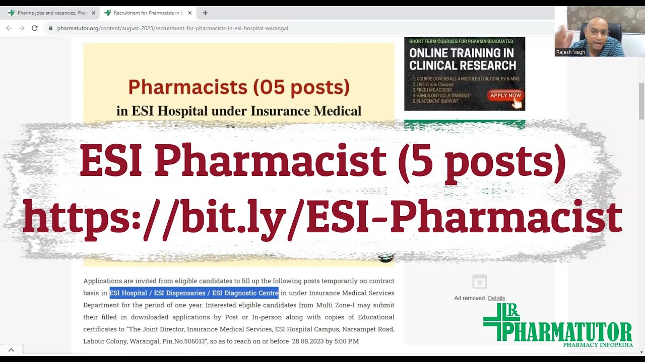 ESI hospital Pharmacist Job || 5 posts