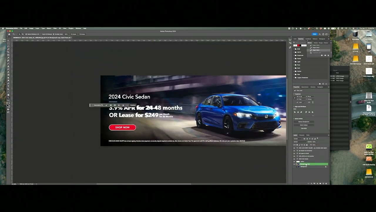 Resizing a flattened JPEG using Photoshop generative AI and Creatopy AI