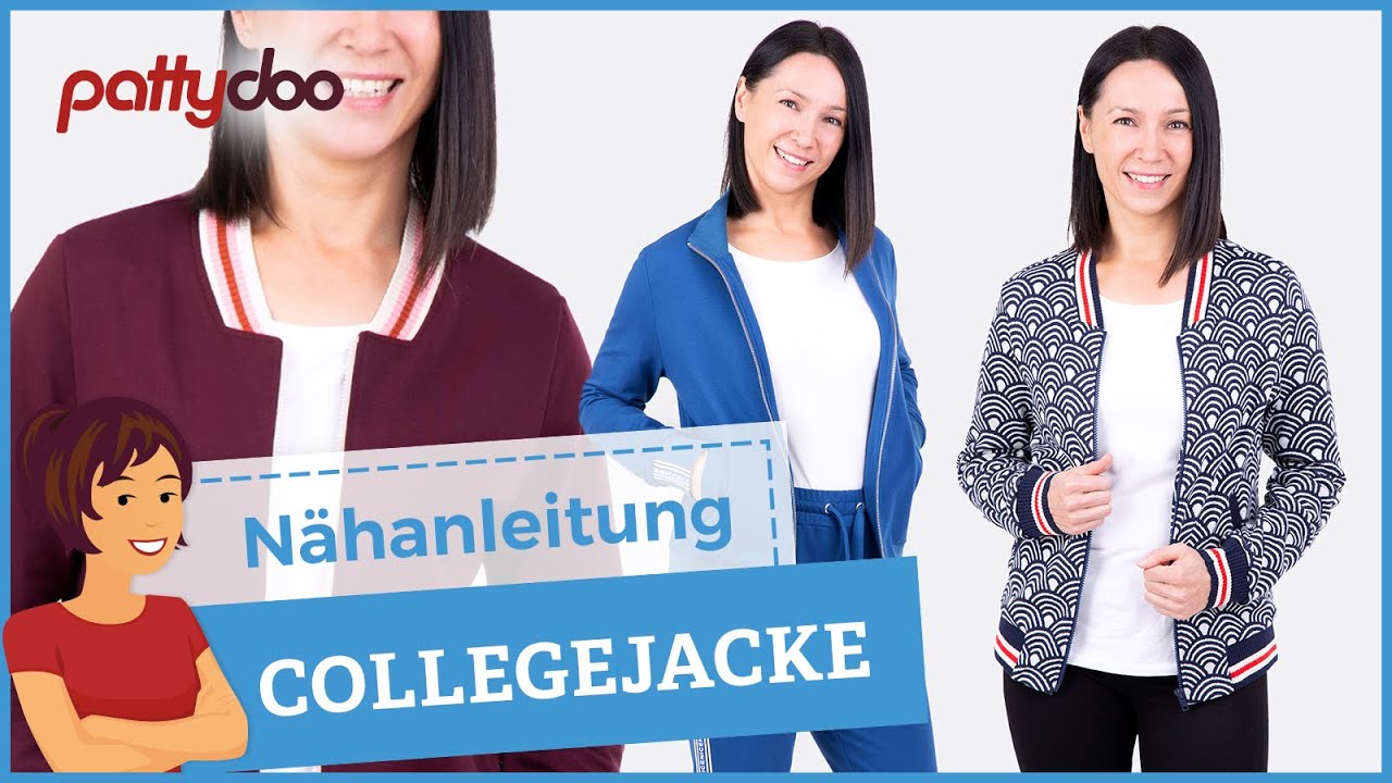 Nähanleitung Collegejacke mit Reißverschluss, einfachen Leistentaschen & Bündchen- oder Stehkragen 🤩